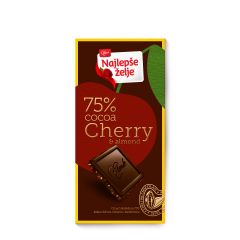 Najlepše Želje crna čokolada 75% kakaa višnja badem 75g